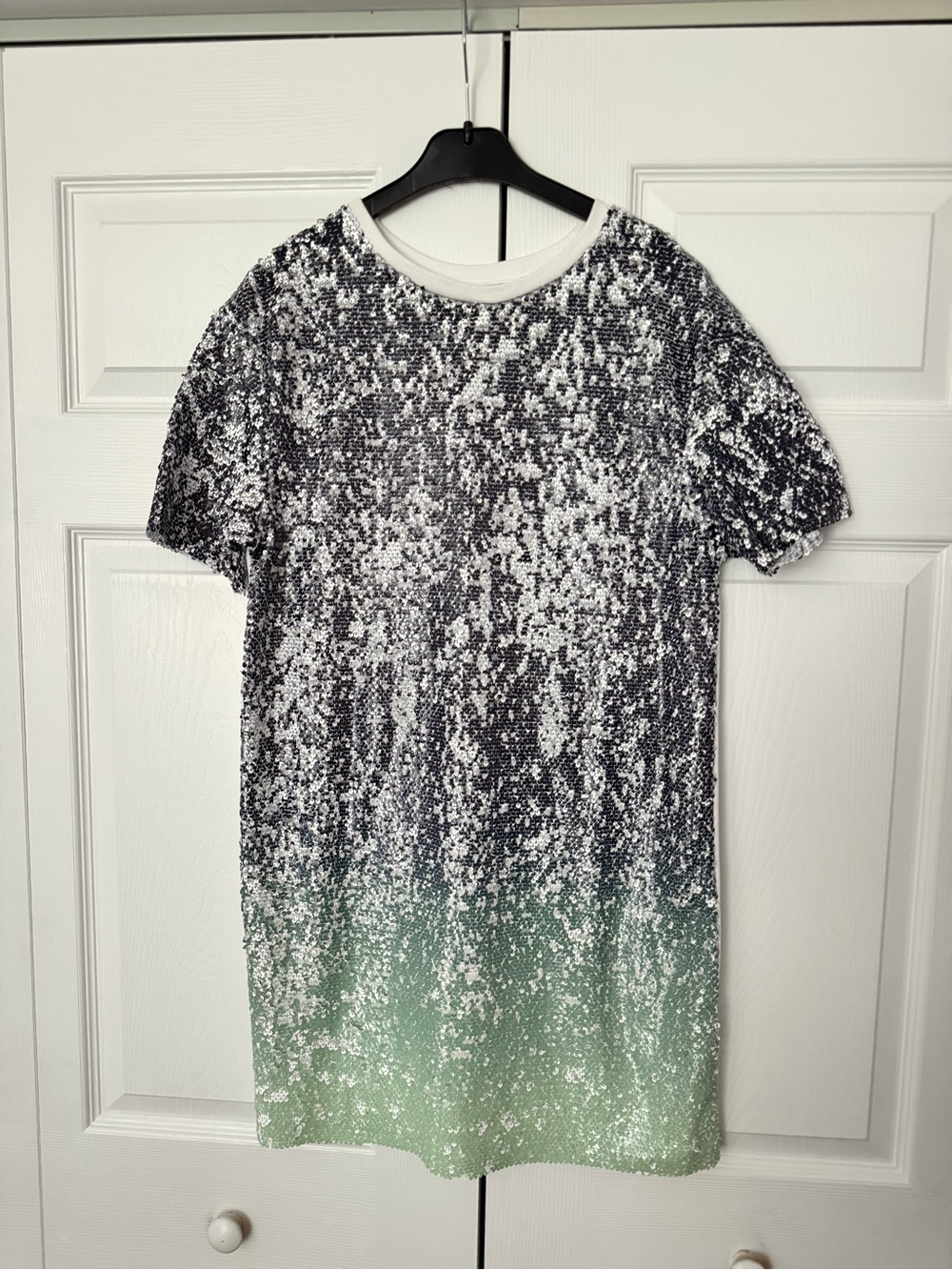 Zara Sequin Ombre Short Sleeve Tunic Top - Silver to Mint